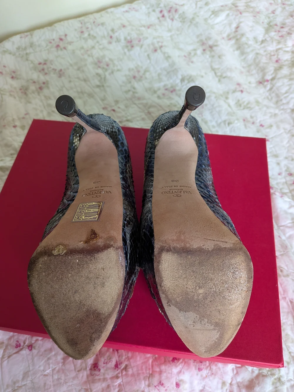 Valentino Brown Snakeskin Platform Pump with Gold Stud